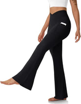 Women's Flare Leggings with Pockets-Crossover High Waisted Bootcut Yoga Pants